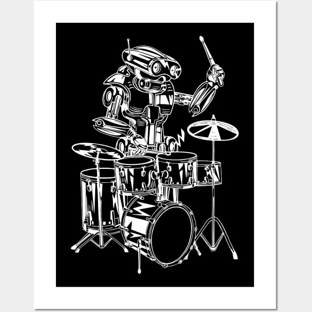 SEEMBO Robot Playing Drums Drummer Drumming Musician Band Wall Art by SEEMBO